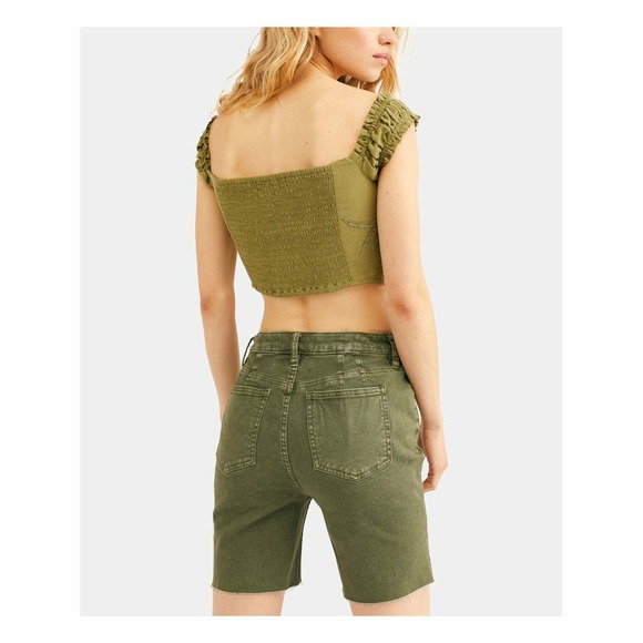 We The Free People Avery Bermuda Shorts In Army Green Sz 27 $78 Raw Hem … - Picture 3 of 8